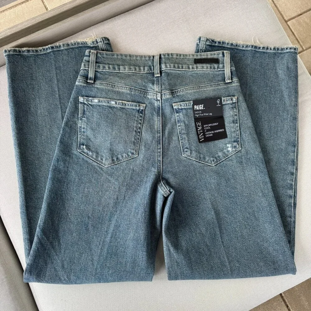 NWT Paige Sasha Wide-Leg Jeans Jewel Button Chance Distressed 28 - Picture 5 of 10